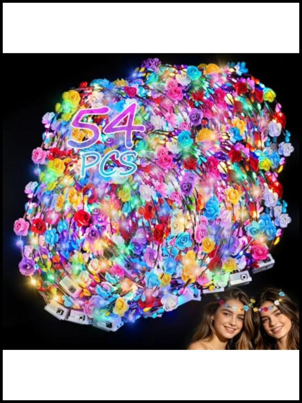 54 Pack LED Flower Crown Headbands Glow in the Dark Party Favors